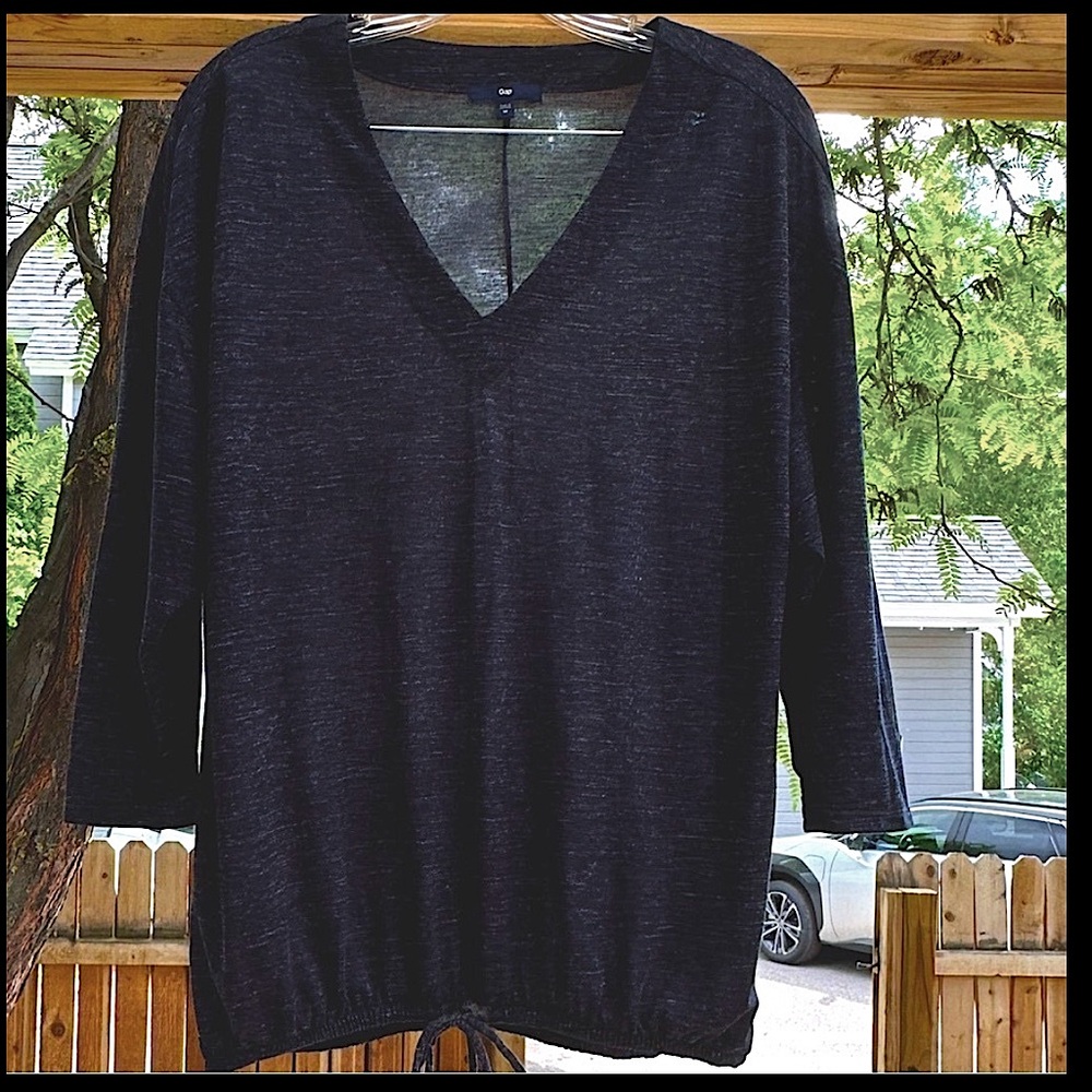 GAP Charcoal Gray 3/4 Sleeve V Neck Slouchy tie waist Top Shirt Medium - Picture 2 of 16